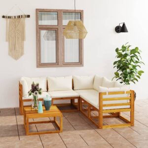 3057643  6 Piece Garden Lounge Set with Cushion Cream Solid Acacia Wood  (311853+311857+311859)