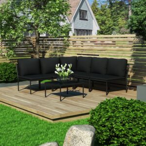 6-dielna záhradná sedacia súprava s podložkami čierna PVC