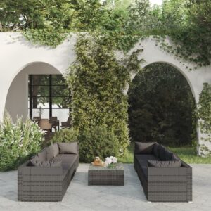 9-dielna záhradná sedacia súprava s podložkami polyratan sivá