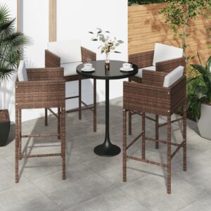 Barové stoličky 4 ks s podložkami hnedé polyratanové