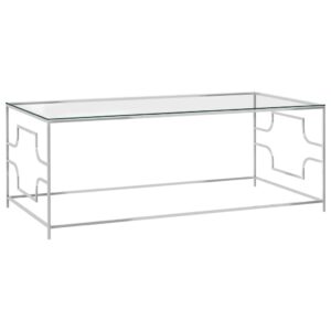 Konferenčný stolík strieborný 120x60x45 cm nehrdzavejúca oceľ a sklo