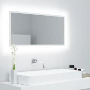Kúpeľňové zrkadlo s LED biele 90x8,5x37 cm spracované drevo