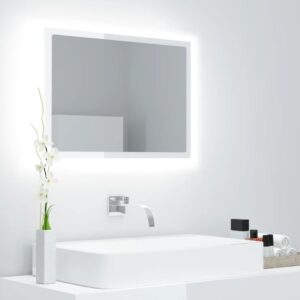 LED kúpeľňové zrkadlo lesklé biele 60x8,5x37cm spracované drevo