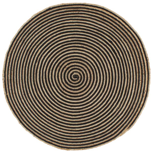 Ručne vyrobený jutový koberec, špirálový dizajn, čierny 120 cm