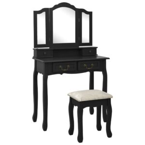 Toaletný stolík so stoličkou, čierny 80x69x141 cm, paulovnia