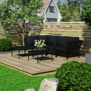 6-dielna záhradná sedacia súprava s podložkami, čierna, PVC
