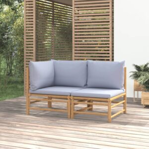 2-dielna záhradná sedacia súprava svetlosivé vankúše bambus