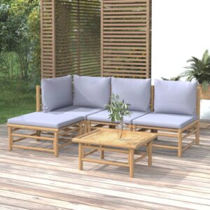 5-dielna záhradná sedacia súprava bledosivé vankúše bambus
