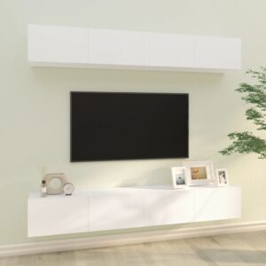 Nástenné TV skrinky 4 ks biele 100x30x30 cm