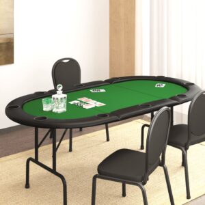 Skladací pokrový stôl pre 10 hráčov zelený 206x106x75 cm