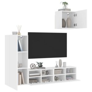 4-dielne TV nástenné skrinky biele kompozitné drevo