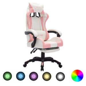 Herná stolička s RGB LED svetlami ružovo-biela umelá koža