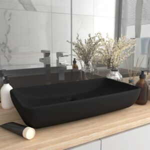 Luxusné umývadlo, obdĺžnik, matné čierne 71x38 cm, keramika