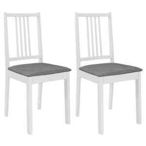 Jedálenské stoličky s podložkami 2 ks, biele, drevený masív