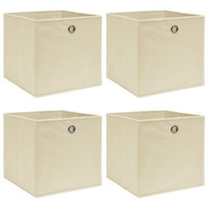 Úložné boxy 4 ks, krémové 32x32x32 cm, látka
