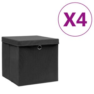 Úložné boxy s vekom 4 ks, 28x28x28 cm, čierne