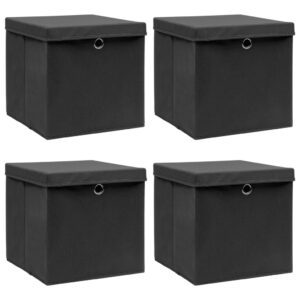 Úložné boxy s vekom 4 ks, čierne 32x32x32 cm, látka