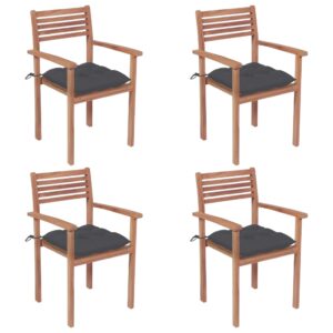 Záhradné stoličky 4 ks antracitové podložky teakový masív