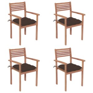 Záhradné stoličky 4 ks sivohnedé podložky teakový masív