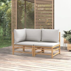 2-dielna záhradná sedacia súprava svetlosivé vankúše bambus
