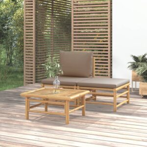 3-dielna záhradná sedacia súprava sivohnedé vankúše bambus