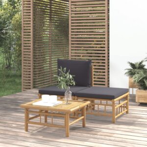 3-dielna záhradná sedacia súprava tmavosivé vankúše bambus