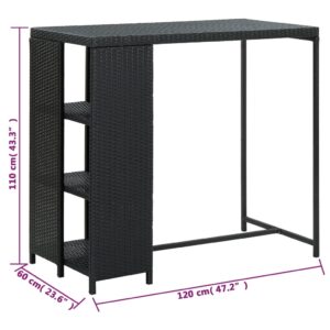 Barový stolík s úložným regálom čierny 120x60x110 cm polyratan - predaj