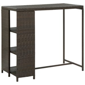 Barový stolík s úložným regálom hnedý 120x60x110 cm polyratan