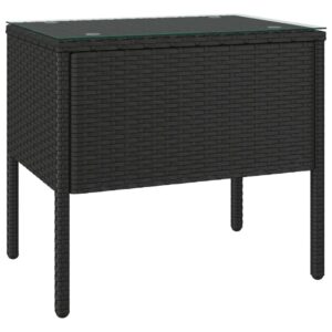 Bočný stolík čierny 53x37x48 cm polyratan a tvrdené sklo Produkt