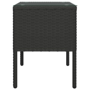 Bočný stolík čierny 53x37x48 cm polyratan a tvrdené sklo Obrázok