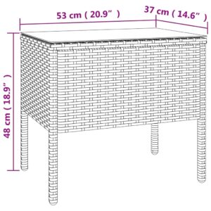 Bočný stolík čierny 53x37x48 cm polyratan a tvrdené sklo - eshop