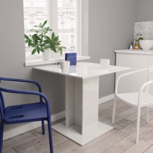 Jedálenský stôl, lesklý biely 80x80x75 cm, kompozitné drevo