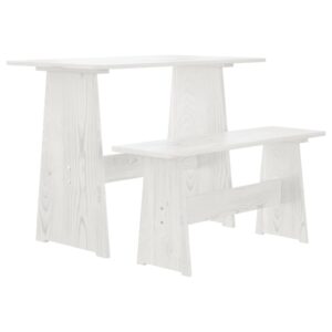 Jedálenský stôl s lavicou, biely, borovicový masív