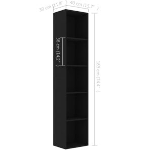 Knižnica, čierna 40x30x189 cm, kompozitné drevo - eshop