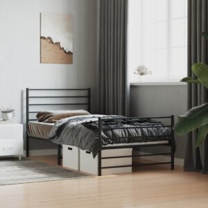 Kovový rám postele s čelom a podnožkou čierny 90x200 cm Foto