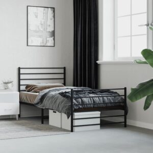 Kovový rám postele s čelom a podnožkou čierny 90x200 cm