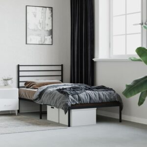 Kovový rám postele s čelom čierny 80x200 cm
