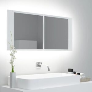 Kúpeľňová skrinka s LED a zrkadlom, biela 100x12x45 cm, akryl