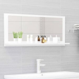 Kúpeľňové zrkadlo, lesklé biele 90x10,5x37 cm, kompozitné drevo
