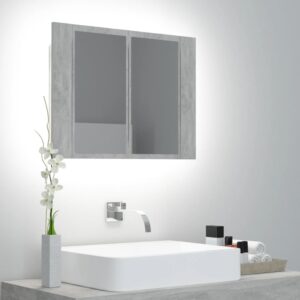 LED kúpeľňová zrkadlová skrinka betónová sivá 60x12x45 cm akryl