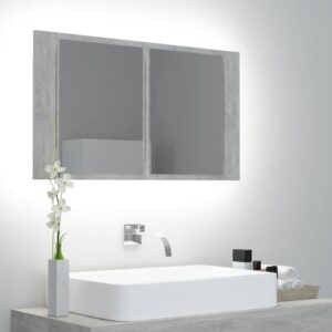 LED kúpeľňová zrkadlová skrinka betónová sivá 80x12x45 cm akryl