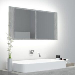 LED kúpeľňová zrkadlová skrinka betónová sivá 90x12x45 cm akryl