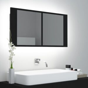 LED kúpeľňová zrkadlová skrinka čierna 90x12x45 cm akryl