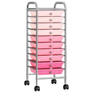 Mobilný úložný vozík s 10 zásuvkami ombre a ružový plastový