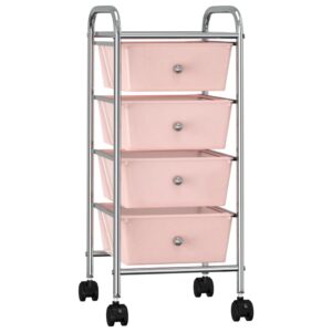 Mobilný úložný vozík so 4 zásuvkami ružový plastový