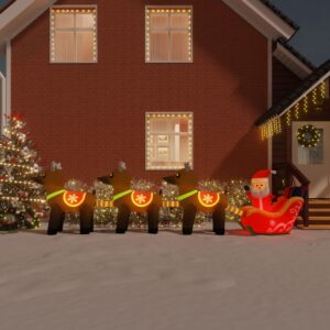 Nafukovacia vianočná dekorácia Santa so sobmi s LED 138 cm