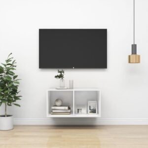 Nástenná TV skrinka, lesklá biela 37x37x72 cm, kompozitné drevo