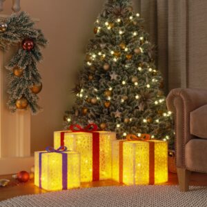 Osvetlené vianočné darčeky 3 ks 64 LED diód teplé biele
