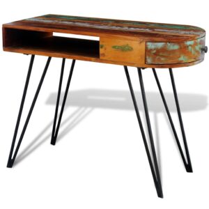 Písací stôl, recyklovaný masív, železné nohy Foto
