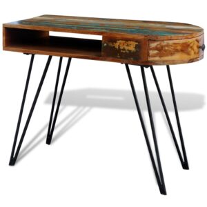 Písací stôl, recyklovaný masív, železné nohy Obrázok